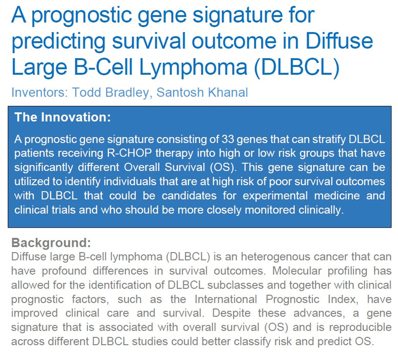 IP License - Gene Signature for B-Cell Lymphoma Prognosis and Treatment