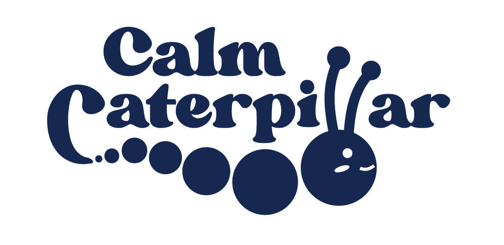 Logo of 'Calm Caterpillar' with stylized caterpillar design on a white background