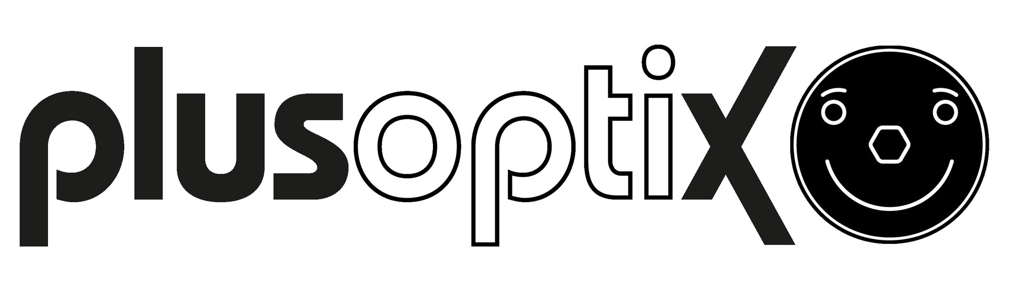 Plus Optix logo with a smiley face icon on a white background