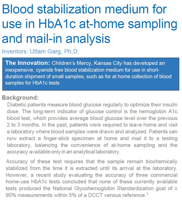 IP License - Blood Stabilization Medium for Use in HbA1c At-home Sampling and Mail-in Analysis