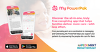 Advertisement for My PowerPak app with smartphone displaying app interface and text about caregiving app.